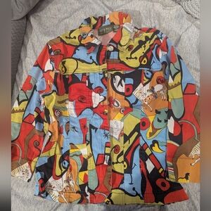Vintage 90's Mirror Image Colorful Abstract Jean Jacket